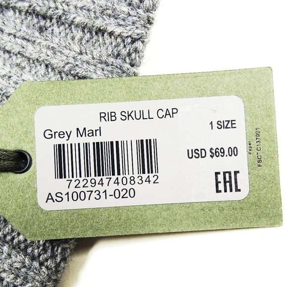ALL SAINTS Gray Marl Wool Rib Skull Cap Hat One Size - Picture 4 of 7